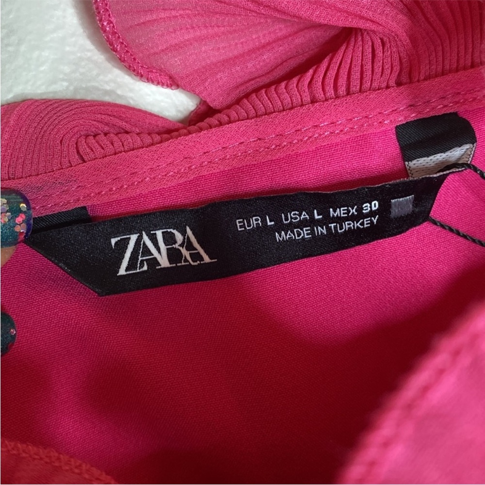NWT! ZARA WIDE-LEG JUMPSUIT WITH RUFFLES in FUCHSIA - Size L - Picture 7 of 8